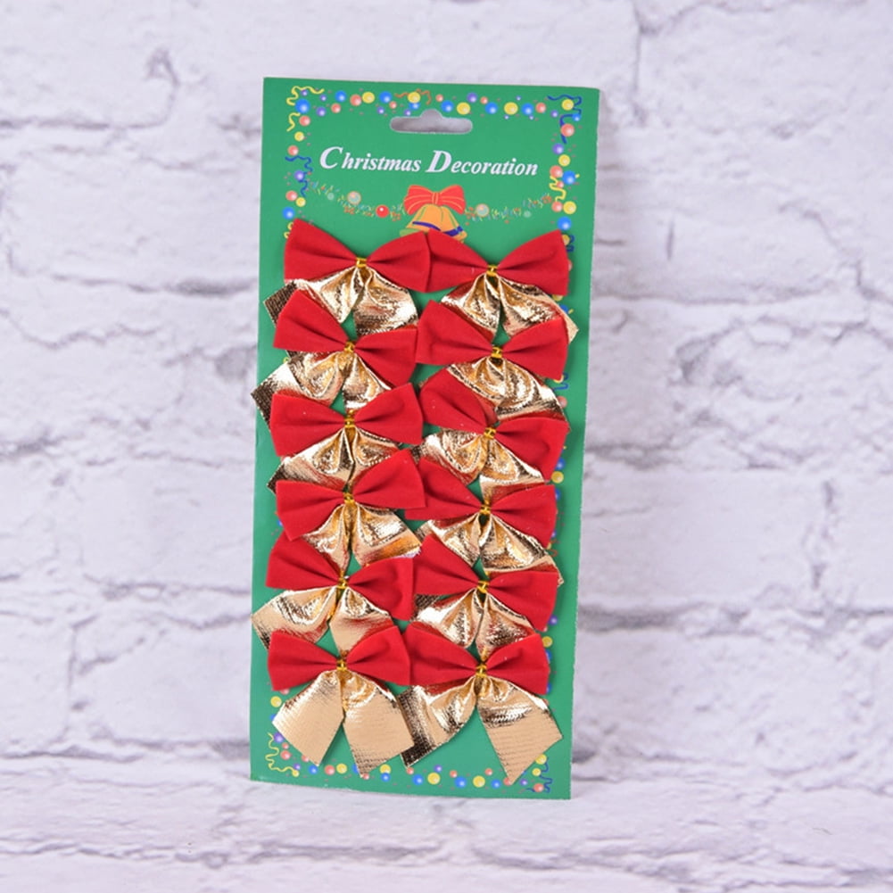 Godderr Christmas Bows Festival Bowknot Christmas Tree Decorations, 24PCS/(2PACK) Gold, Silver + Red Bow Tie Hanging Decor