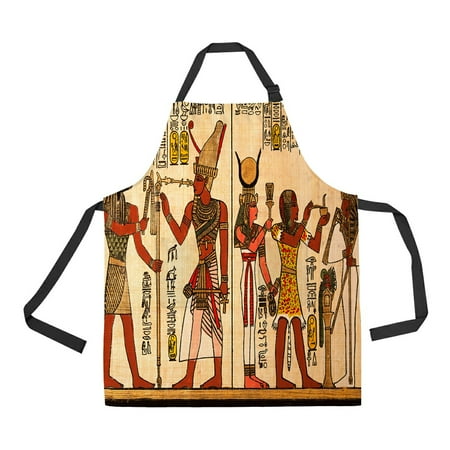 

ECZJNT Egyptian Papyrus With Antique Hieroglyphs Adjustable Bib Kitchen Apron with Pockets for Women Men