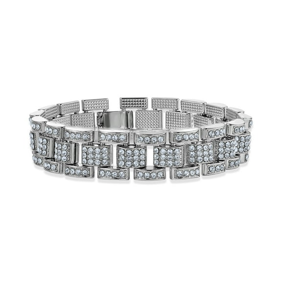 JeenMata Curb Chain Link Iced Bracelet in White - Watch Strap Desgin Bracelet -Jewelry Gift for Men