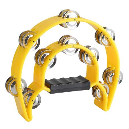 BRAND NEW -Half Moon Double Row Tambourine with Metal Jingle Rings(yellow)
