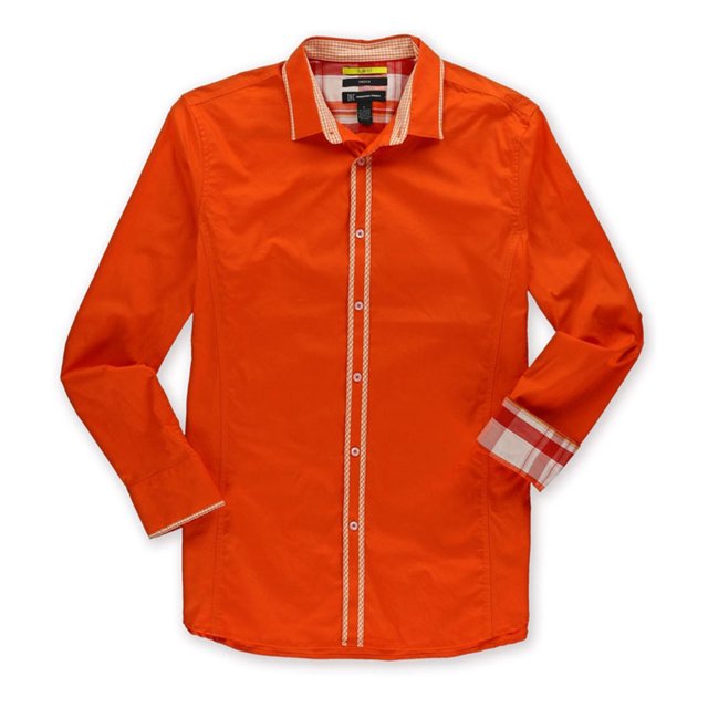 I.N.C Chemise à Carreaux Ajustée pour Hommes, Orange, Medium