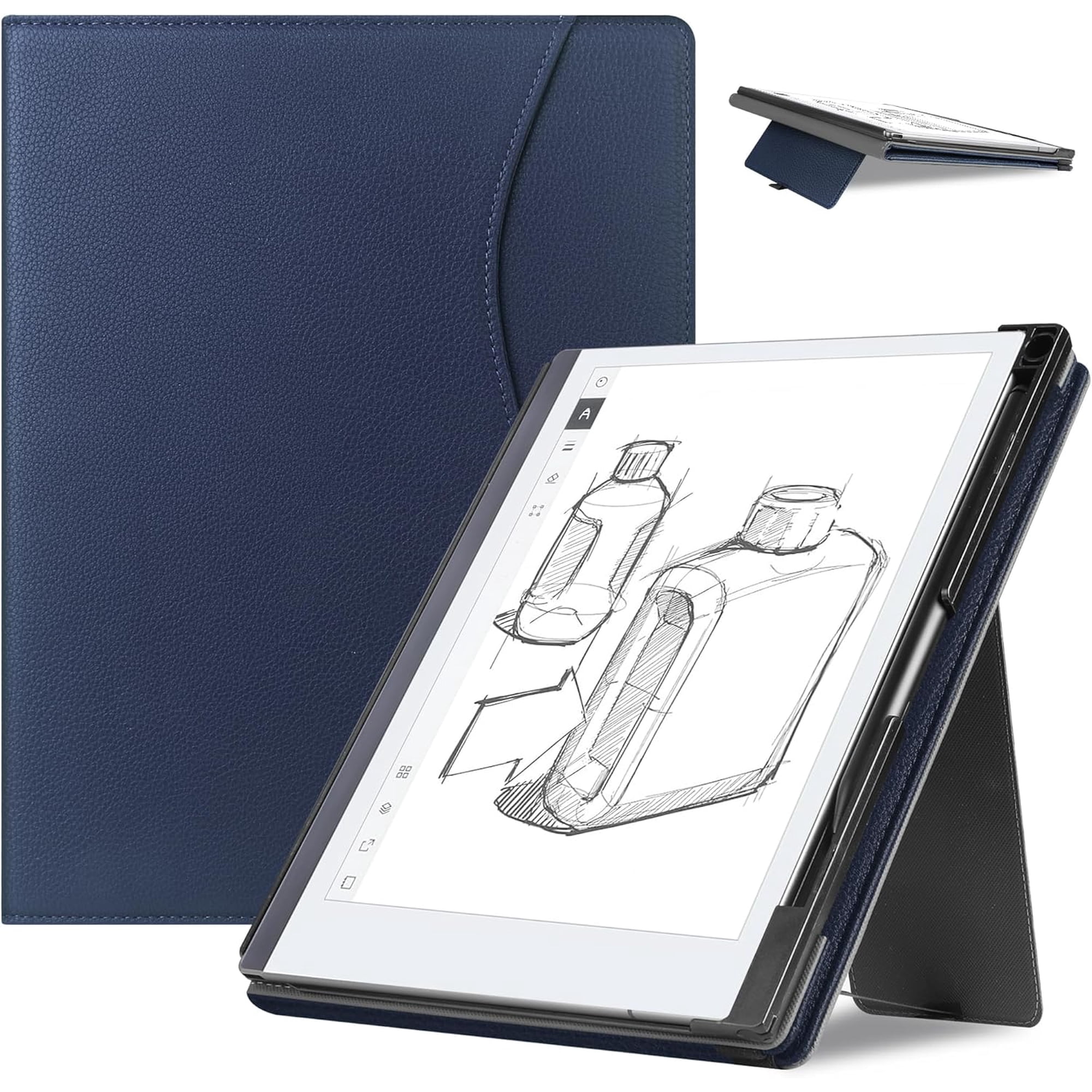 Multi‑Angle Stand Folio Cover for reMarkable 2 10.3 Digital Paper Tablet with Pen Holder Pocket and Pen‑Tips Storage Navy