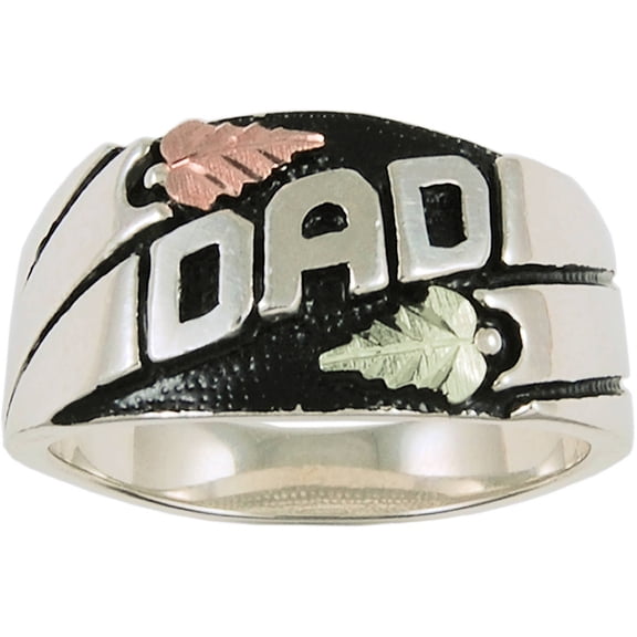 Men's Sterling Silver 12kt Leaf Accented Antiqued DAD Ring