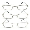 thumbnail image 2 of EYE ZOOM 3 Pack Classic Spring Hinges Rectangular Metal Reading Glasses for Men and Women, Silver, +1.50 Strength, 2 of 5
