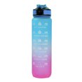 thumbnail image 1 of Botella de agua plástica de 32oz y 1 litro, botella de agua para deportes al aire libre con tiempos para beber y pajita, color azul y morado, 1 of 5