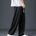 thumbnail image 6 of Afuyipoi Oversized Khaki Straight Leg Pants for Men,Loose Relaxed Ice Silk Drawstring Casual Sports Long Pants Black XXL/42, 6 of 9