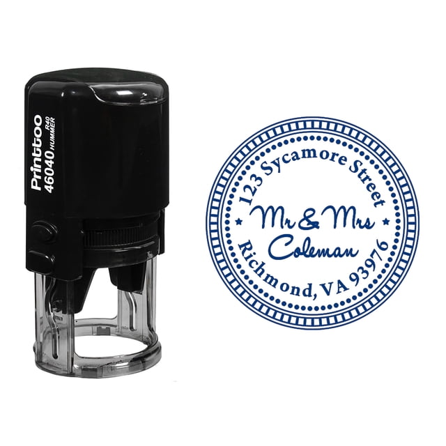Printtoo Custom Round Mr Mrs Family Name Personalized Address Return Self Inking Rubber Stamp-Blue