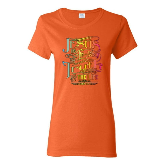 Wild Bobby, Jesus Is The Way John 14:6 Bible Verse, Inspirational/Christian, Women Graphic Tee, Orange, X-Large