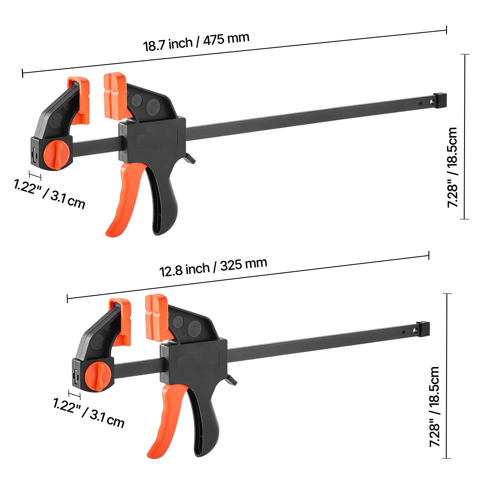 KFFKFF Set of Bar Clamps for Woodworking, Includes 2 x 12-Inch and 2 x 6-Inch Clamps, One-Handed Operation with Quick-Grip Function, 154 lbs Load Capacity, Durable Plastic and Steel Construction