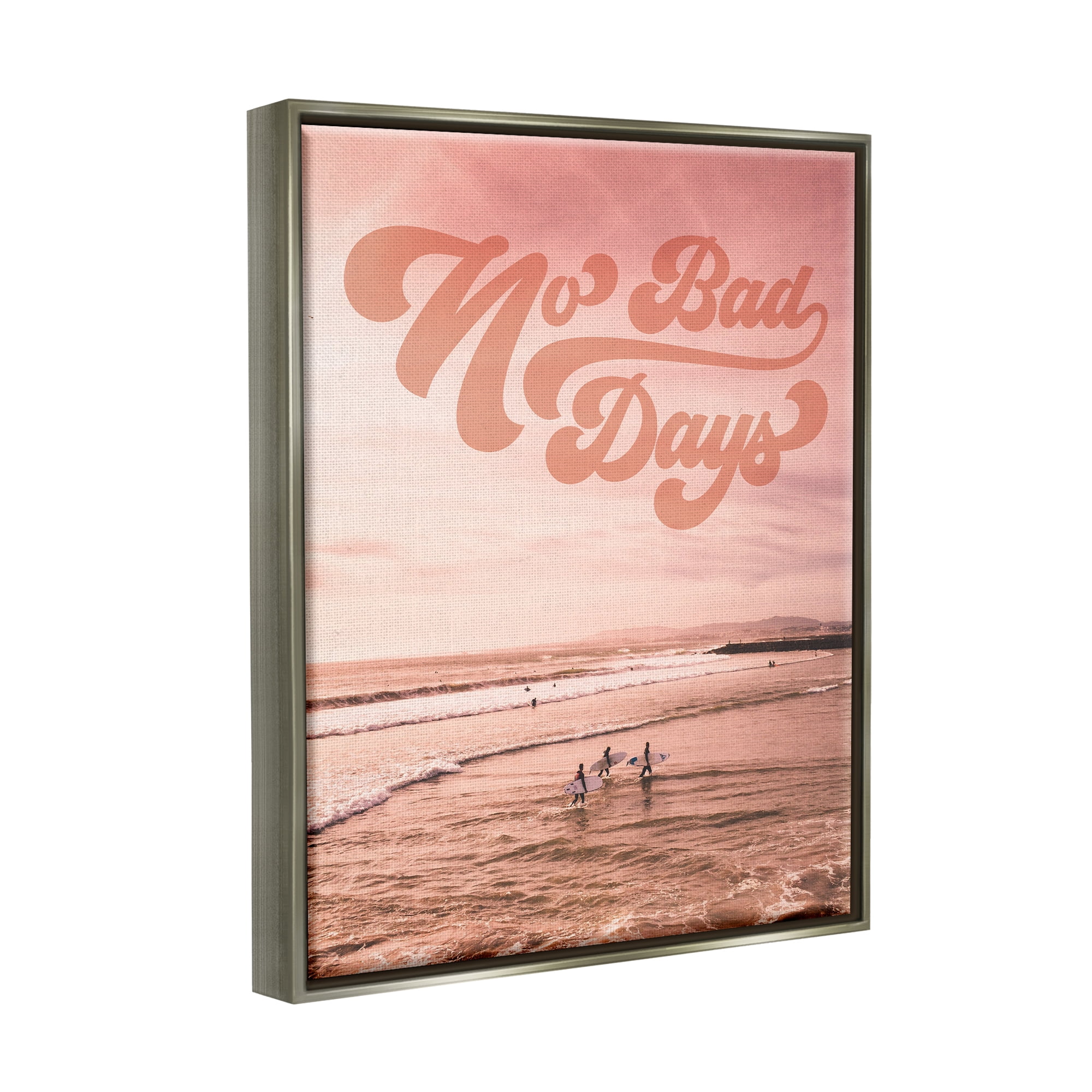 Stupell Industries No Bad Days Retro Beach Nature Painting Gray Floater Framed Art Print Wall Art, 25 x 31