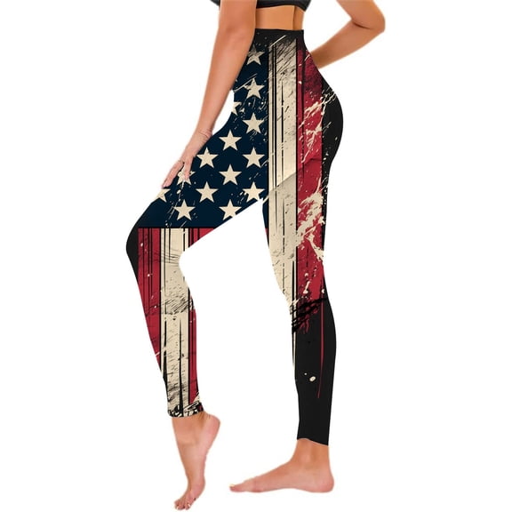 FYEGRE Women's Patriotic Independence Day Leggings High Waisted Workout Yoga Pants for Running Fitness and Athletic Compression Tights Blue L