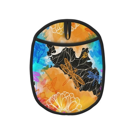 

1 Pc Silicone Pot Mat Mitten Heat-Resistant Quilted Liner Oven Hot Pads With Pockets For Women Men Kitchen Cooking Bbq Baking Abstract Watercolors Flowers Butterflies Bird