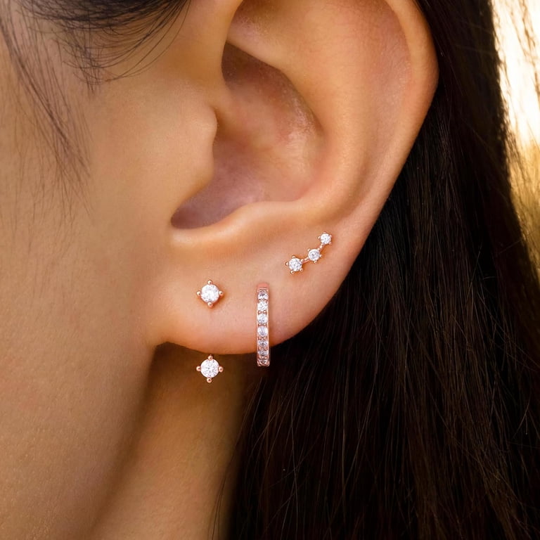 Small Gold Cluster Diamond Style Huggie Hoop Earrings Lily & Roo Wolf & Badger