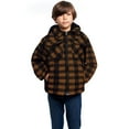 thumbnail image 3 of TrailCrest by Treel Kids Hooded Fleece Jacket – Warm Zip Up Plaid Coat with Pockets, Checkered Winter Outerwear, Brown & Black Plaid, 7/8, 3 of 4