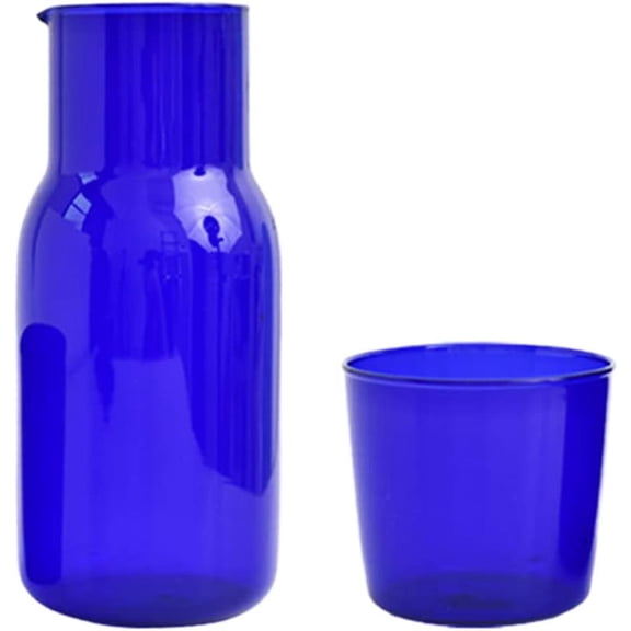 ABCISI Bedside Water Carafe and Glass Set, Water Bottle with Cup Set, Borosilicate Glass Carafe with Lid for Nightstand, Bathroom, Kitchen, Office - 7.08 X 2.91 Inch (Blue)