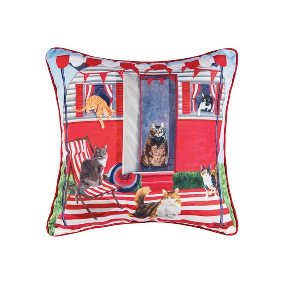 Cat Caravan Cotton Blend HD Printed Accent Throw Pillow 18" x 18"