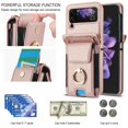 thumbnail image 2 of for Samsung Galaxy Z Flip 3 Wallet Case Crossbody, PU Leather Zipper Handbag Purse Flip Cover, Back Card Slots, Adjustable Shoulder Strap, Finger Ring Stand for Samsung Galaxy Z Flip 3, Rosegold, 2 of 8