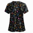 thumbnail image 6 of HCNTES Scrub Tops Women Short Sleeve Plus Size V-Neck Printed Scrubs Top Medical Nursing Uniforms with Pockets S-5Xl(Black,M), 6 of 6