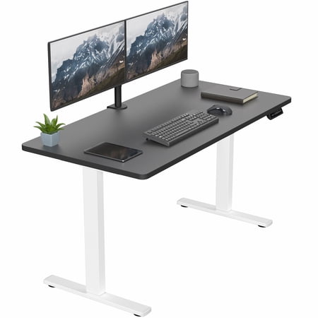 VIVO Electric 55” x 28” Stand Up Desk Black Table Top White Frame