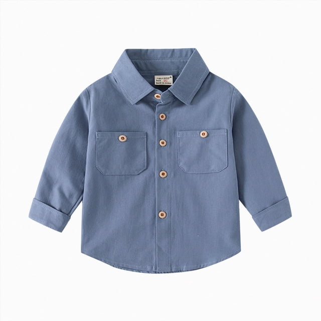 WUANDIXFA T-Shirt pour Garçons, Col Rond, Basique, Été, Manches Longues, Couleur Unie, T-Shirt pour Enfants, Chemise Décontractée pour Enfants, Bleu, 3-4 Ans