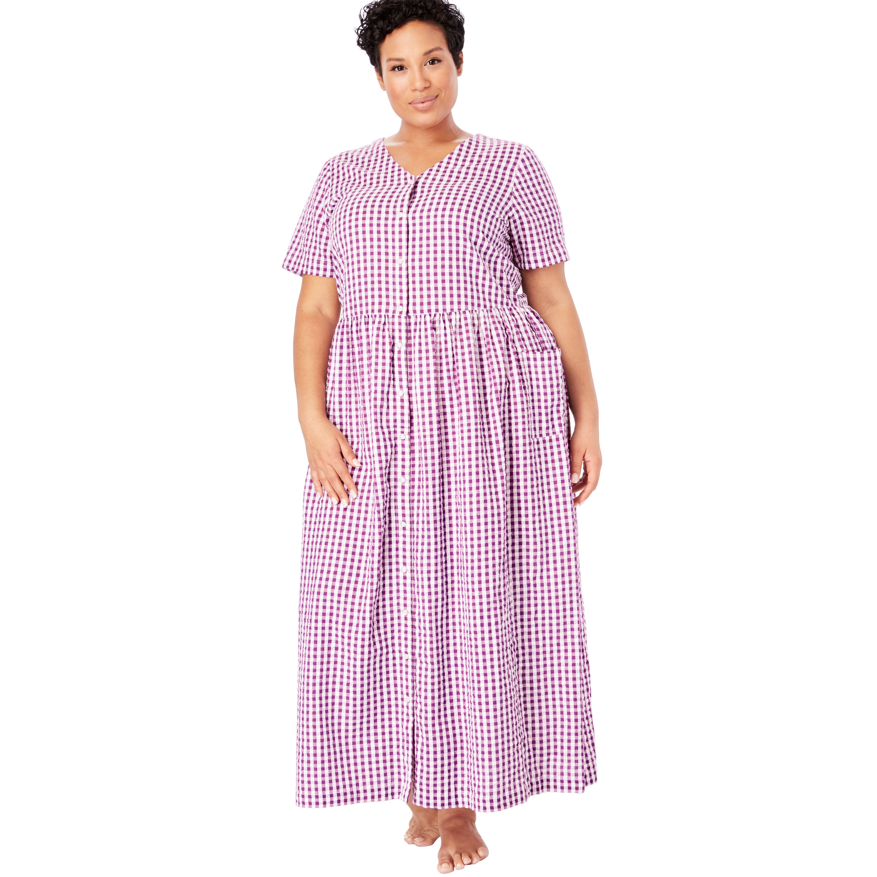 Only Necessities Womens Nightgown Robe Duster M 14/16 Gingham Snap Cotton Blend