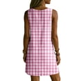 thumbnail image 7 of Women's Gingham Plaid Sleeveless Tunic Dress V Neck Loose Shift Mini Dress with Pockets Comfy Lounge Outfits Summer Beach Sundress Hot Pink, 7 of 7