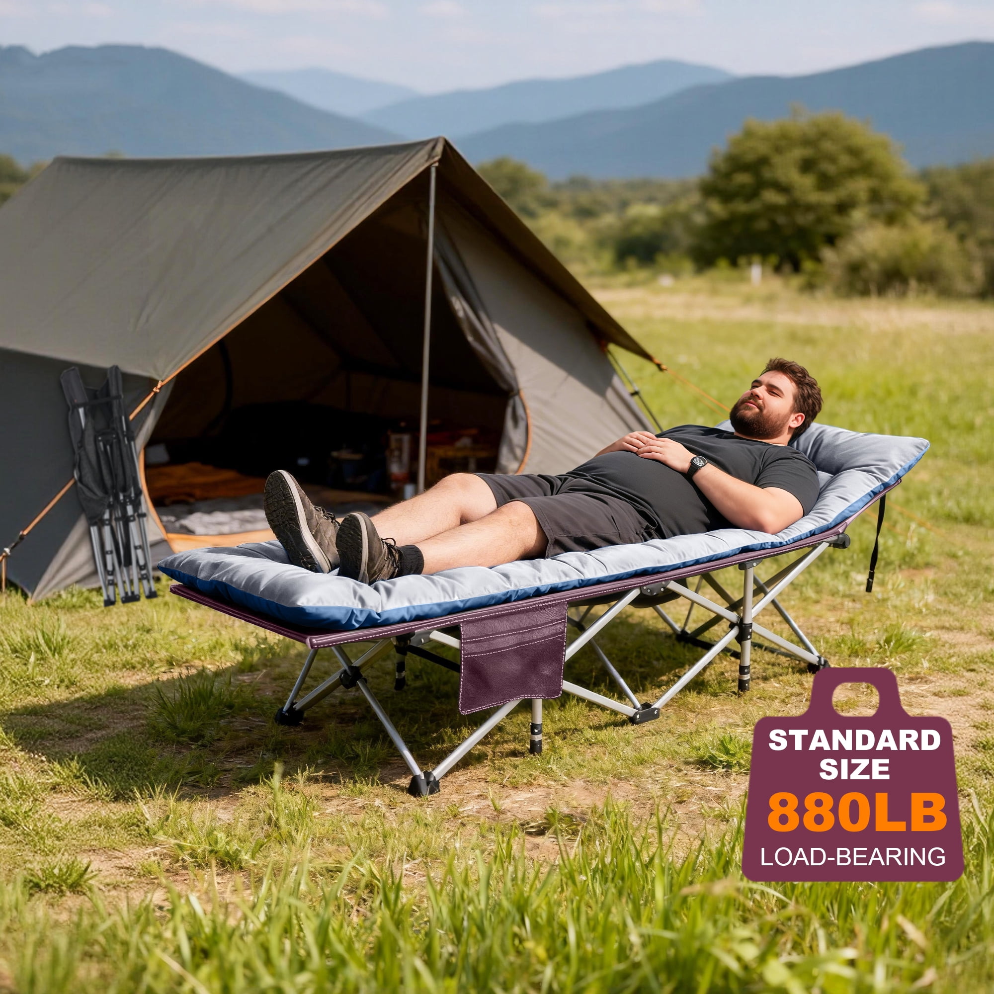 FlexWave 75" x 28" Folding Camping Cot with Mattress for Adults, 880 lb Heavy Duty Portable Guest Bed for Camping, Home & Travel