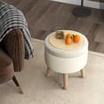 thumbnail image 2 of GORELAX Round Storage Ottoman, 19" Tall Footstool with Tray, Footrest Stool Seat w/Removable Lid, Solid Wood Legs & Adjustable Pad, Cozy Vanity Stool for Living Room Bedroom Entryway (Beige), 2 of 9