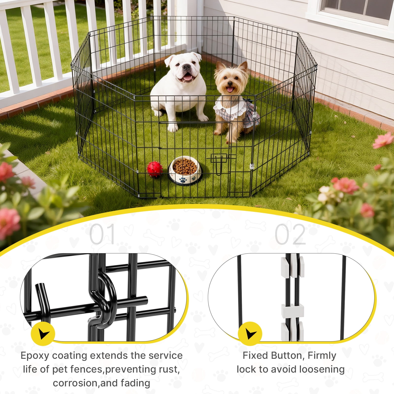 ZephyPaws 30in Dog Playpen,Foldable Metal Exercise Puppy Play Pen with 8Panels,Indoor/Outdoor Pen with Door for Dogs,Cats or Small Animals