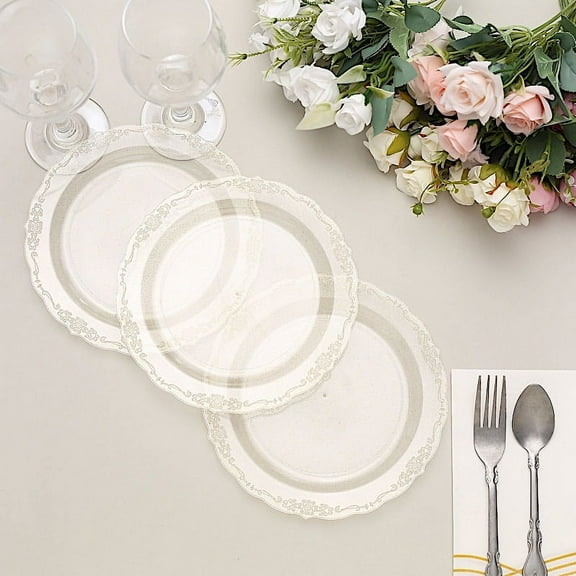 Balsa Circle 12 Clear 7" Round Glittered Disposable Round Plastic Salad Dinner Plates Party Events Tableware