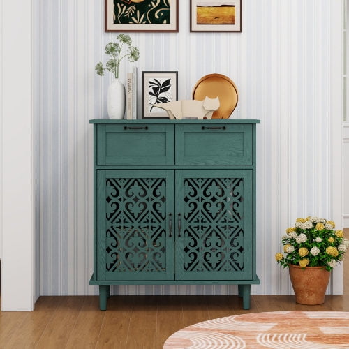 MINESTIA  Modern Accent Cabinet , Coffee Bar Cabinet, Sideboard Buffet Cabinet with Carved Door Credenza for Bedroom, Living Room, Study