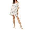 thumbnail image 2 of INSPIRE CHIC Women's Floral Sweetheart Neck Puff Sleeve Fit and Flare A-Line Mini Dress, 2 of 6