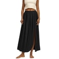 thumbnail image 3 of QATAINLAV Womens Solid Color Maxi Skirts High Waisted Flowy A Line Skirt with Side Slit for Spring Summer Vacation Outfits Black XL, 3 of 7