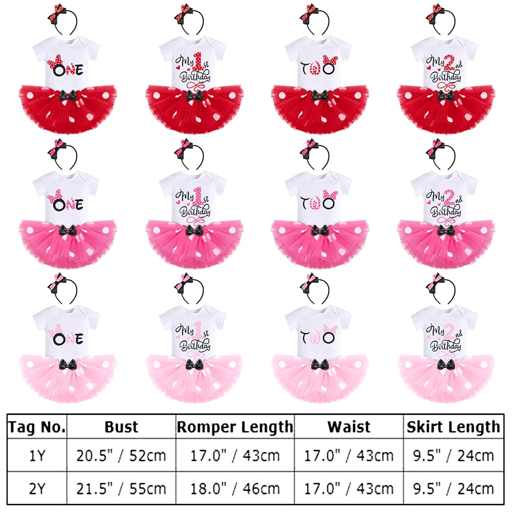 IBTOM CASTLE Toddler Baby Girls 1st 2nd Birthday Outfit Mini Polka Dots Romper Tutu Dress Mouse Ears Headband Princess Skirt Set for Photo Shoot 1 Year Hot Pink