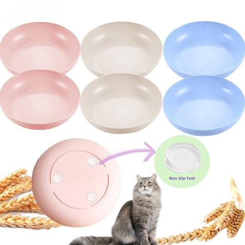 6-Pack Cat Food Bowl with Non-Slip Feet,Whisker Fatigue Cat Dishes for Food,Plastic Cats Bowls Set for Multi-Cats Homes,5.5" Wide Shallow Relief Kitten Bowls BPA-Free,Dishwasher Safe