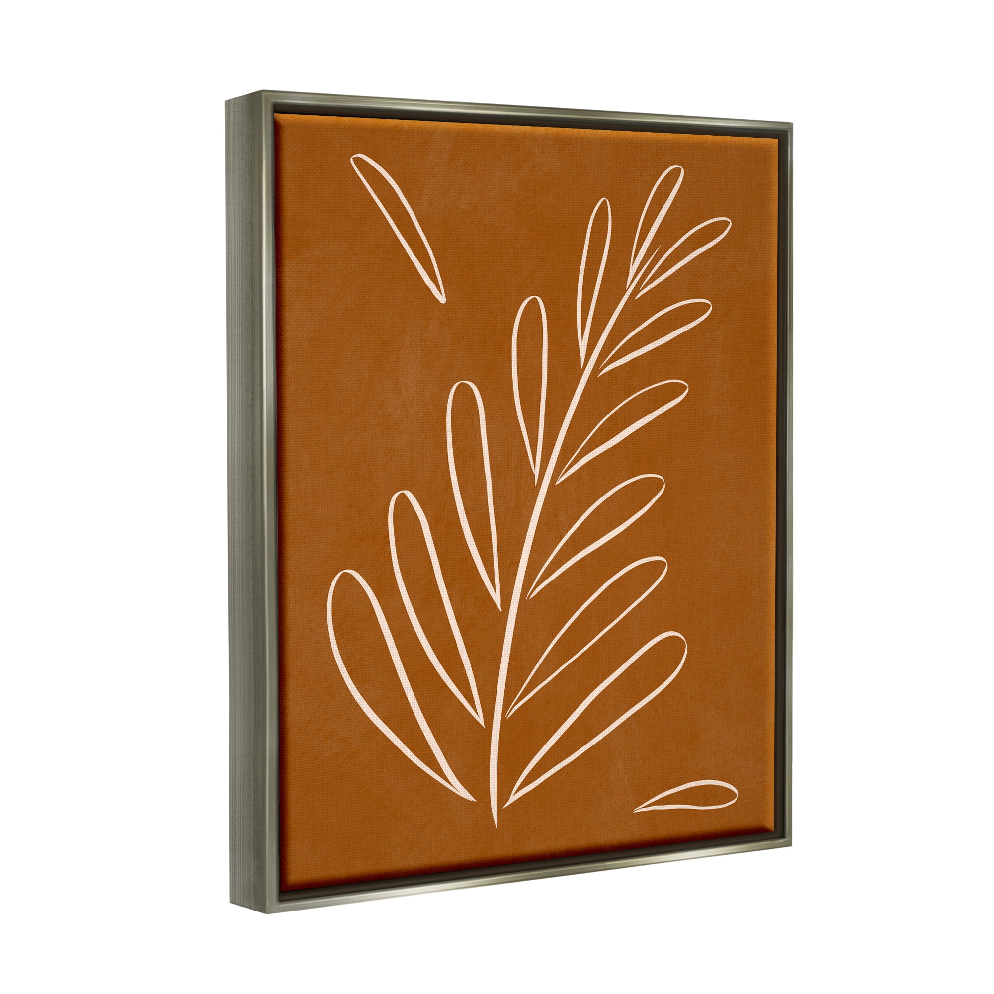 Stupell Industries Modern Fern on Brown Botanical & Floral Painting Gray Floater Framed Canvas Art Print Wall Art, 25 x 31