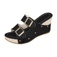 thumbnail image 5 of Rokment Womens Double Buckles Wedge Dressy Slides Sandals 2026 Trendy Casual Studded Espadrilles Platform Chunky High Heels Dress Slip on Summer Shoes for Ladies Black Size 6.5, 5 of 7