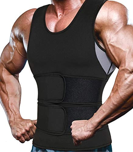 NINGMI Sauna Vest for Men 2 in 1 with Waist Trainer Sweat Workout Tank Top Neoprene Suit Zipper Shirt Slimming Belt Gym 