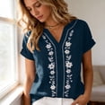 thumbnail image 5 of cocolona Womens Summer Linen V Neck Tops Short Sleeve Embroidery Shirts Trendy Casual Loose Blouses, 5 of 7