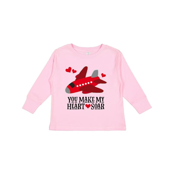 Inktastic Valentines Day Airplane Hearts Boys or Girls Long Sleeve Toddler T-Shirt