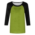 thumbnail image 4 of 3/4 Length Sleeve Womens Tops Trendy Casual Patchwork Color Block Shirts Crew Neck Blouses Loose Fit Tshirts Fall Winter Ladies Going Out Tops, 4 of 5