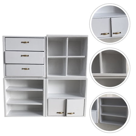 WHAMVOX 1 Set of 4Pcs Doll Home Mini Cabinet 1:12 Household Ornament Cupboard Model