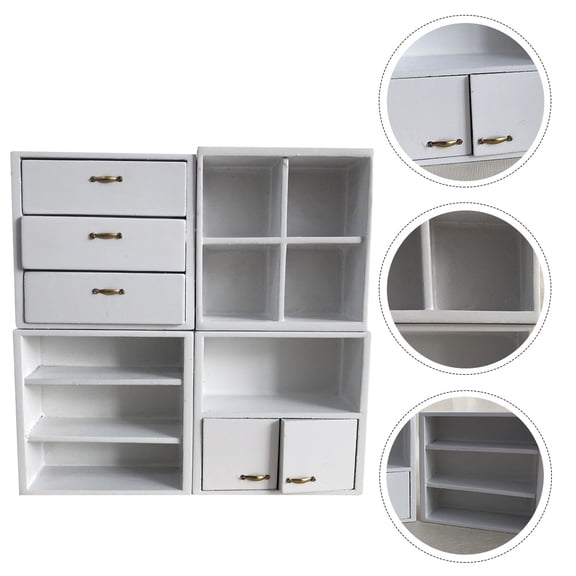WHAMVOX 1 Set of 4Pcs Doll Home Mini Cabinet 1:12 Household Ornament Cupboard Model