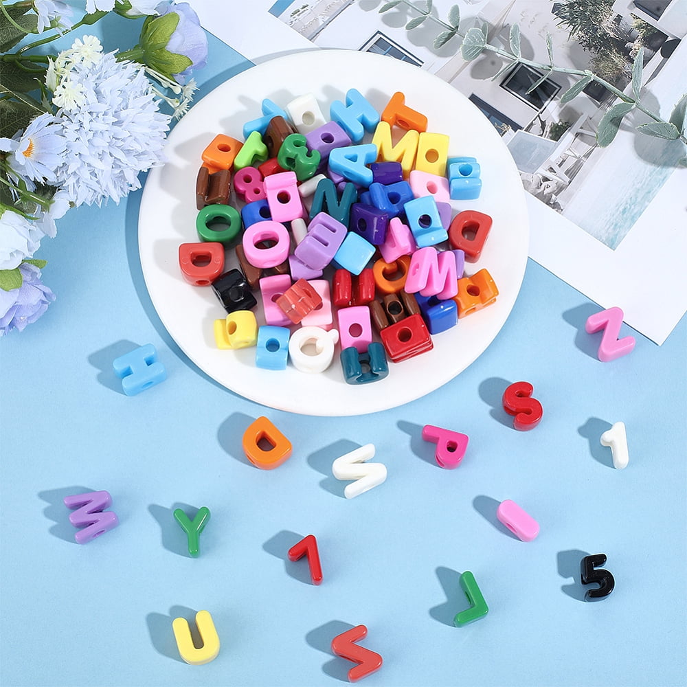 144Pcs Opaque Acrylic European Beads Large Hole Beads Letter A-Z & Number 0~9 Mixed Shapes 19.8~21x8.7~18.3x13.6~13.8mm Hole: 6.3mm 138~252pcs/500g