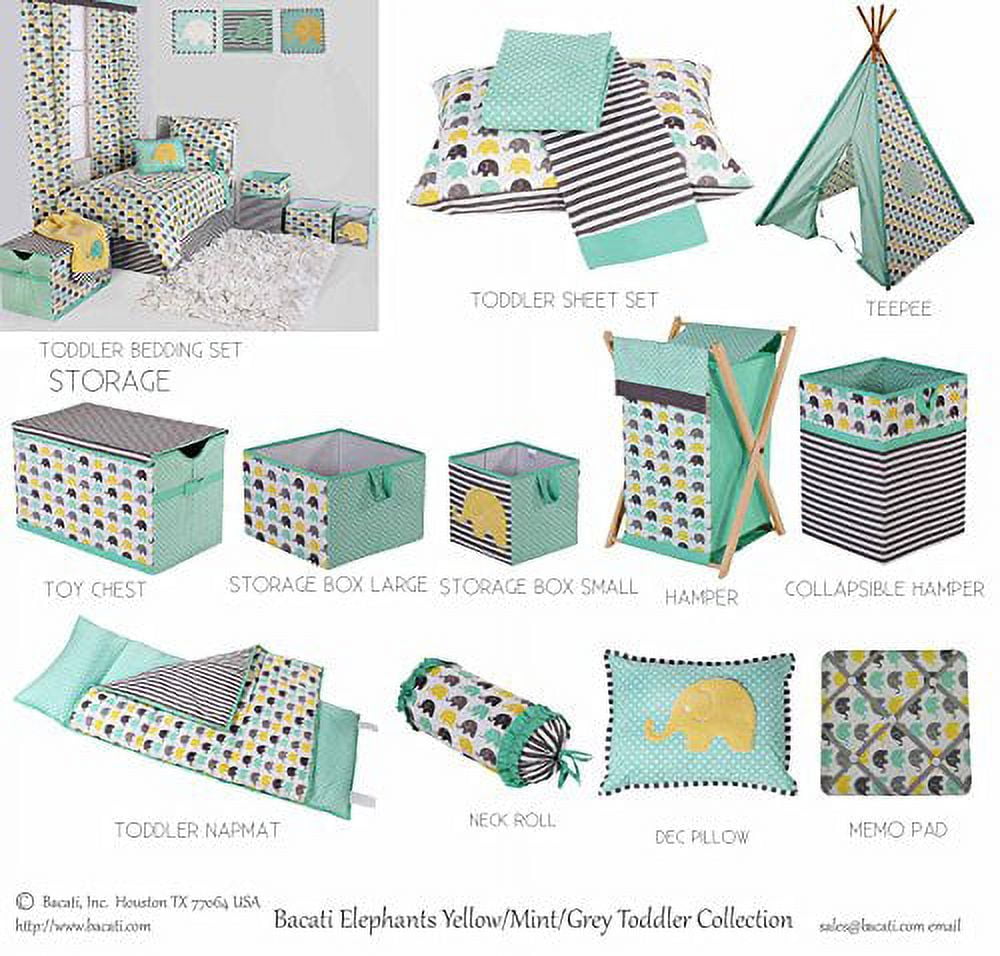 Bacati - Elephants 3 Pc Toddler Bedding Sheet Set (Mint/Yellow/Grey)