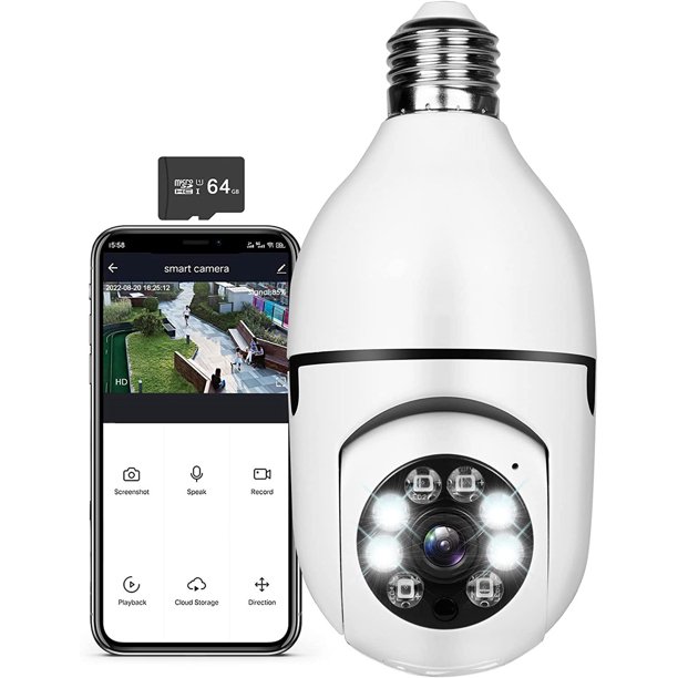 Light Bulb 1080P Security Camera, PTZ E27 Bulb 360 Degree Panoramic