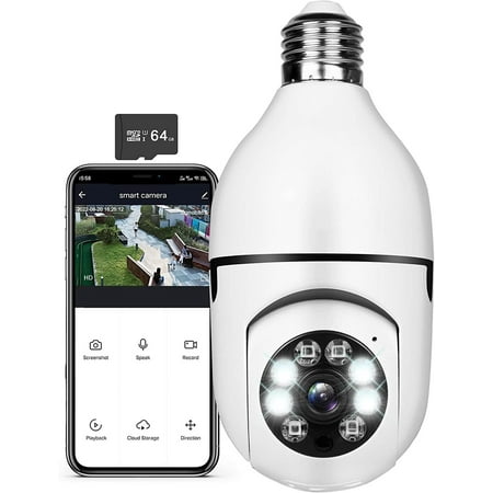 

FUNNYFAIRYE Light Bulb 1080P Security Camera PTZ E27 Bulb 360 Degree Panoramic Wireless Connector with WiFi Smart Motion Detection and Alarm Two Way Audio Night Vision Remote Viewing