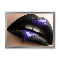 Designart 'Woman Lips With Black Lipstick & Purple Paint' Modern Framed Art Print