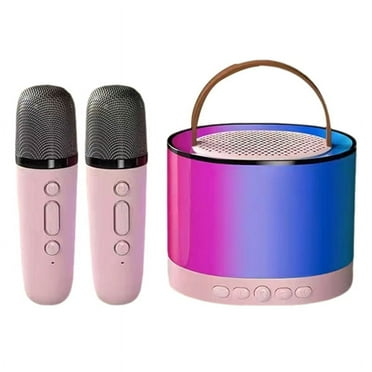 Pink Mini Karaoke Machine with 2 Wireless Microphones, Portable Bluetooth Speaker