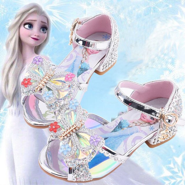 Sandalias Disney para niñas, nuevos zapatos de tacón alto para niños, zapatos de princesa Elsa, zapatos de cristal azul congelado, 34 plantillas de 21,6 cm Gao Jinjia LED